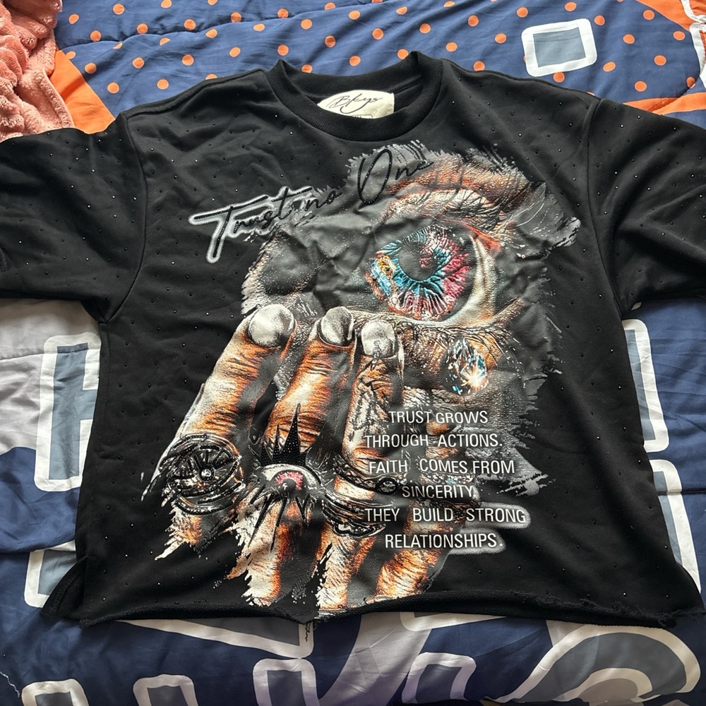 Black Graphic Tee with Eye Design